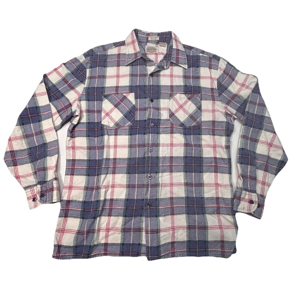 Saugatuck Plaid Flannel Shirt Mens Large Y2K‎ Cotton Button Up Long Sleeve